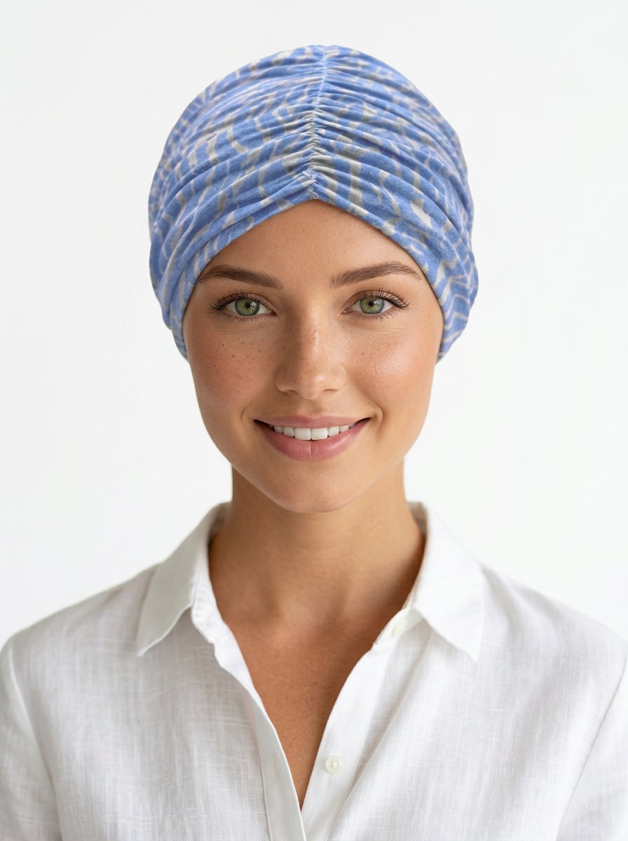 Blue Tiger Print Ruched Multi-Wear Turban