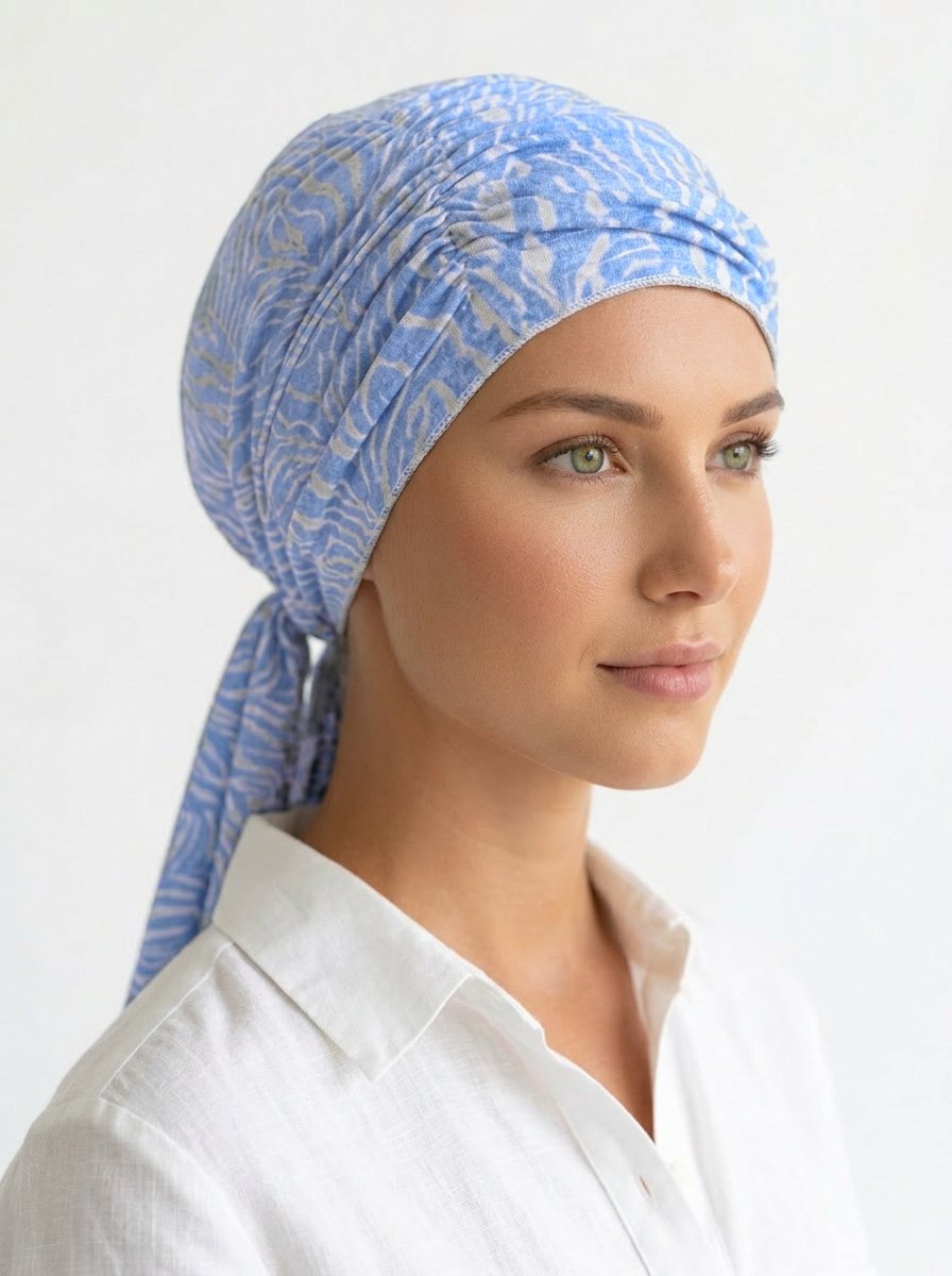 Blue Tiger Print Ruched Multi-Wear Turban