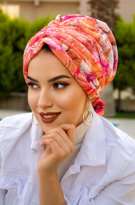 Orange Floral Dream Multi-Wear Turban