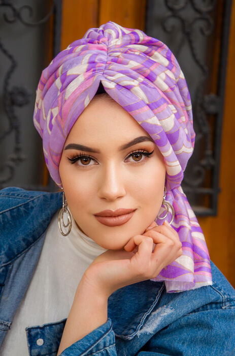 Geometric Purple Multi-Wear Turban
