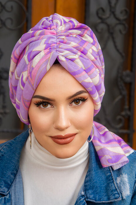Geometric Purple Multi-Wear Turban