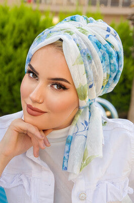 Blue Spring Floral Multi-Wear Turban