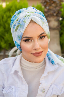 Blue Spring Floral Multi-Wear Turban