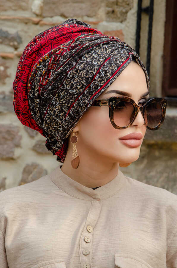 Claret Ethnic Turban with Scrunchie image 2