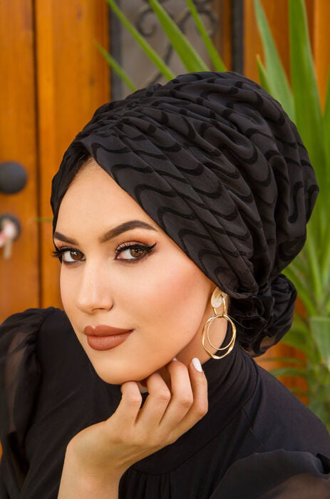 Black Wave Turban with Scrunchie image 0