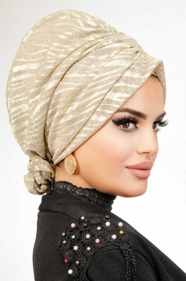 Gold Shimmer Waves Turban with Scrunchie image 0