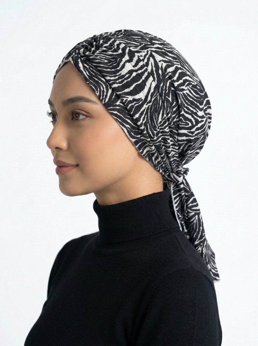 Black Tiger Print Ruched Multi-Wear Turban