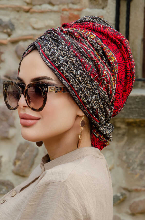 Claret Ethnic Turban with Scrunchie image 1