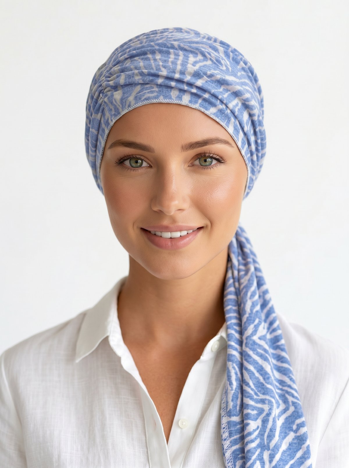 Blue Tiger Print Ruched Multi-Wear Turban