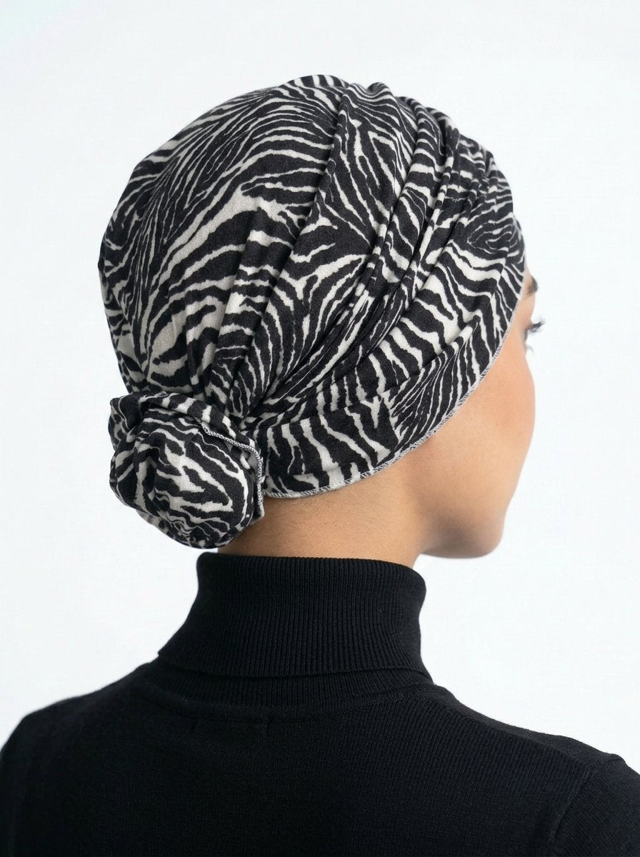 Black Tiger Print Ruched Multi-Wear Turban