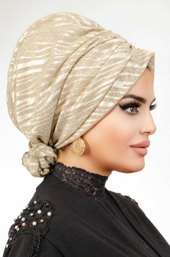 Gold Shimmer Waves Turban with Scrunchie image 1