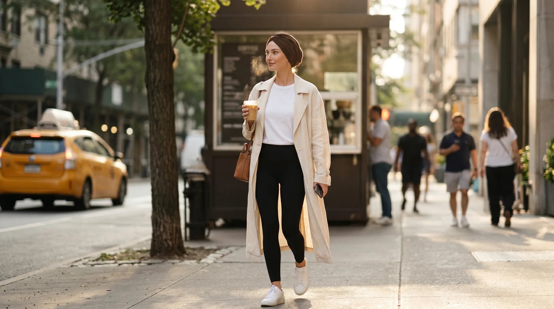 Layelle Multi-Wear Turban worn for everyday — coffee cart, errand run